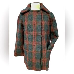 Cortefiel Double-knit Button Clip Plaid Coat in Red and Blue Size 8